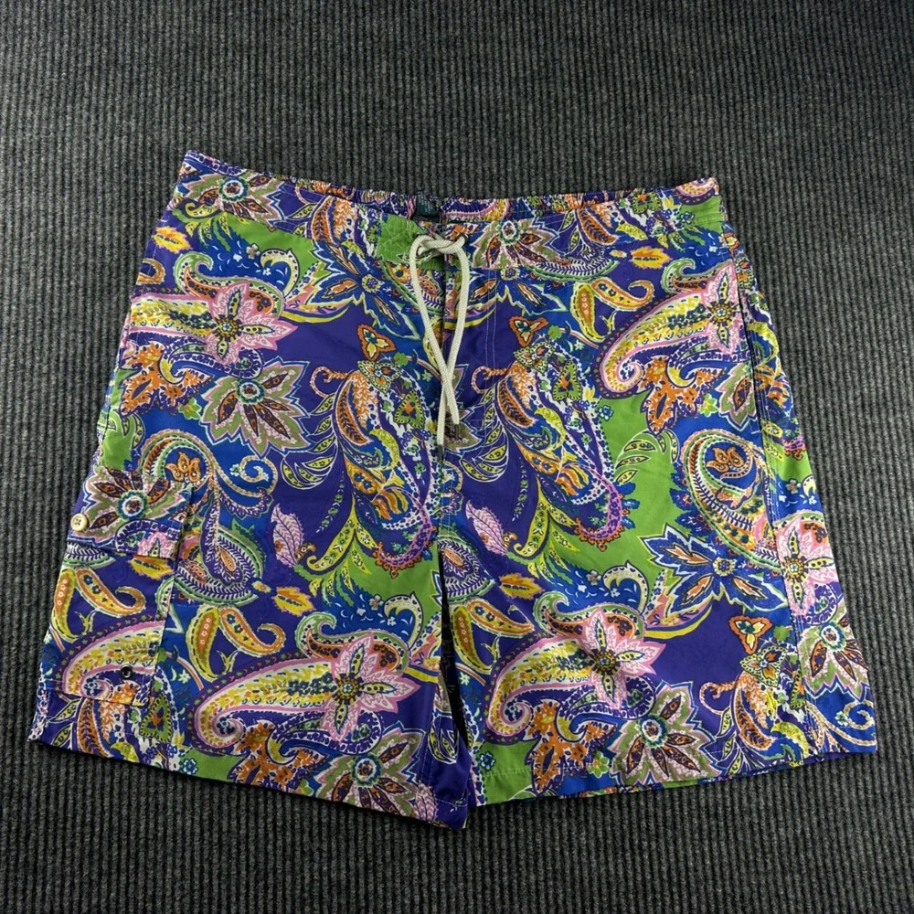 Polo Ralph Lauren Mens XL Paisley Swim Trunks Blue Green Purple Board Shorts